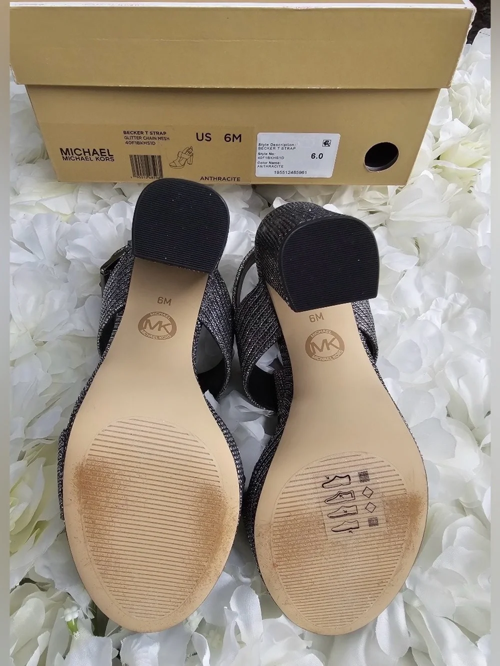 MICHAEL Kors Becker Metallic Glitter T-Strap Block Heel Sandals Size 6